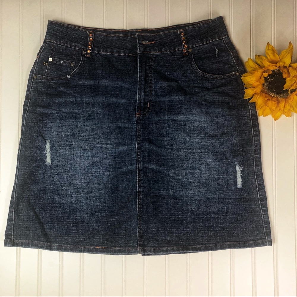 Luxury Blues distressed denim skirt. Size 13/14